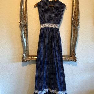 Vintage 70s Polka Dot Cotton Maxi Dress
